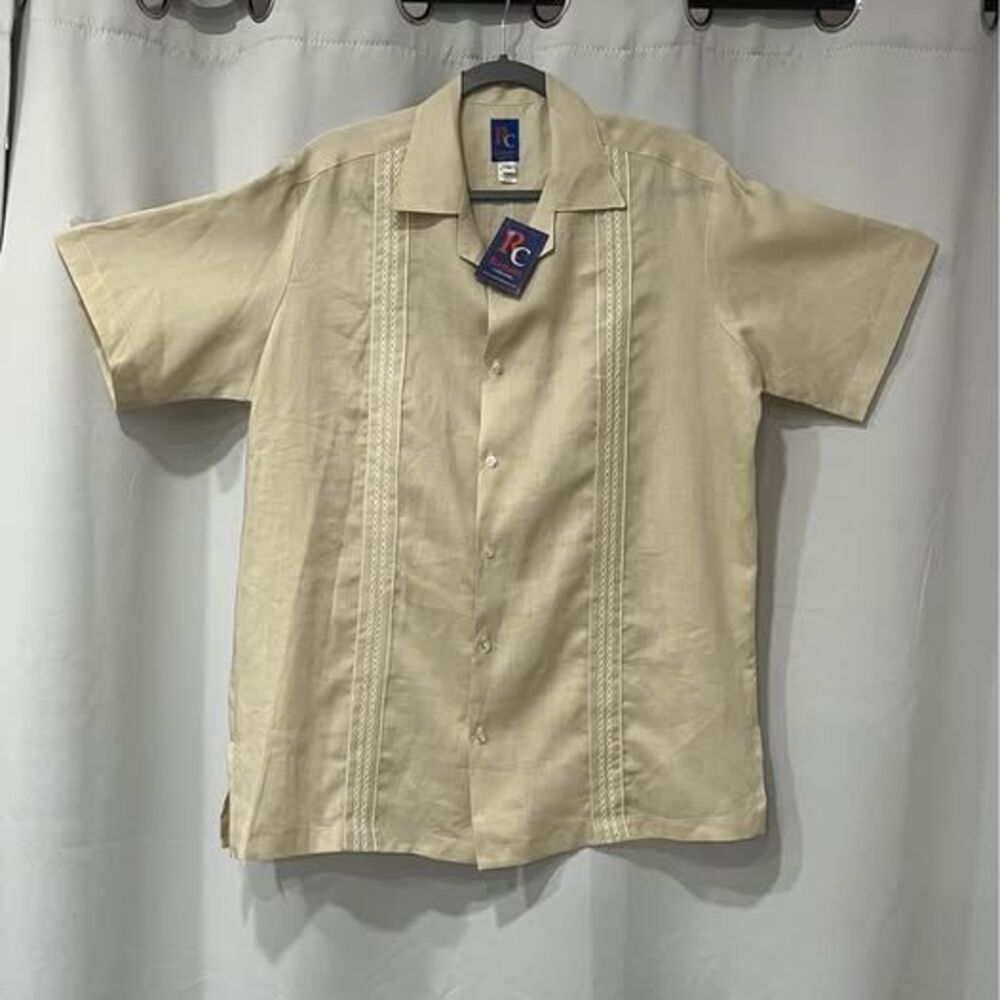 NEW With Tag Short Sleeve Guayabera Style Shirt Renato Collezione Beige Linen L